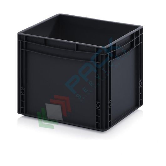 Cassetta in plastica (PP) conduttiva e antistatica, capacità 30 Lt, Mis. 400 L x 300 P x 320 H mm, Tipologia: Conduttive Antistatiche, Mis. Base (cm): 30 x 40, Altezza (cm): 32, Versione: Senza coperchio vendita, produzione, prezzi e offerte