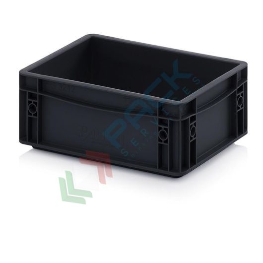 Cassetta in plastica (PP) conduttiva e antistatica, capacità 5,3 Lt, Mis. 300 L x 200 P x 120 H mm, Tipologia: Conduttive Antistatiche, Mis. Base (cm): 20 x 30, Altezza (cm): 12, Versione: Senza coperchio vendita, produzione, prezzi e offerte