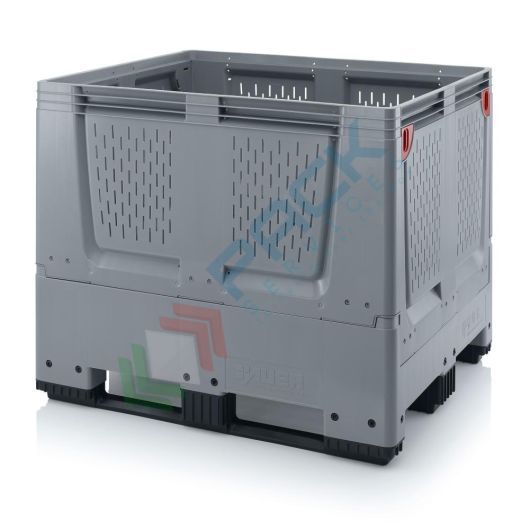 Cassa pallet in plastica (HDPE), 3 traverse, con pareti abbattibili, Mis. 1200 L x 1000 P x 1000 H mm, base e pareti forate, Tipologia: Bins Pieghevoli, Volume (Lt): 900, Materiale: HDPE, Mis. Base (cm): 100 x 120, Altezza (cm): 100, Base: 3 Traverse, Versione: Pareti Forate vendita, produzione, prezzi e offerte