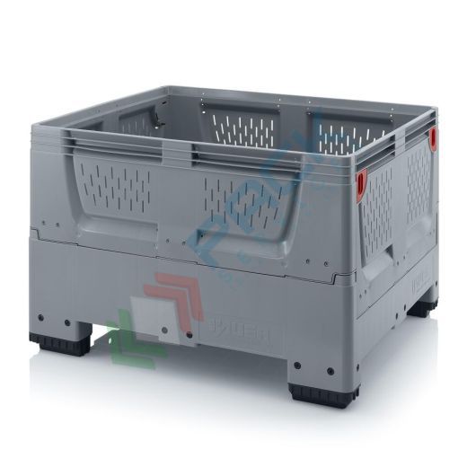 Cassa pallet in plastica (HDPE), 4 piedi, con pareti abbattibili, Mis. 1200 L x 1000 P x 790 H mm, base e pareti forate, Tipologia: Bins Pieghevoli, Volume (Lt): 670, Materiale: HDPE, Mis. Base (cm): 100 x 120, Altezza (cm): 79, Base: 4 Piedi, Versione: Pareti Forate vendita, produzione, prezzi e offerte