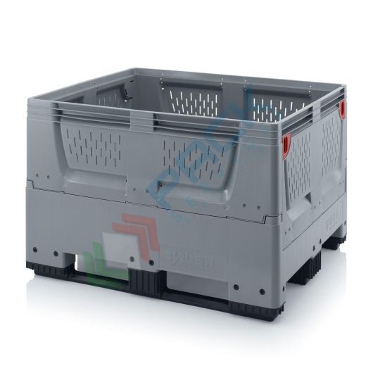 Cassa pallet in plastica (HDPE), 3 traverse, con pareti abbattibili, Mis. 1200 L x 1000 P x 790 H mm, base e pareti forate, Tipologia: Bins Pieghevoli, Volume (Lt): 670, Materiale: HDPE, Base: 3 Traverse, Mis. Base (cm): 100 x 120, Altezza (cm): 79, Versione: Pareti Forate vendita, produzione, prezzi e offerte