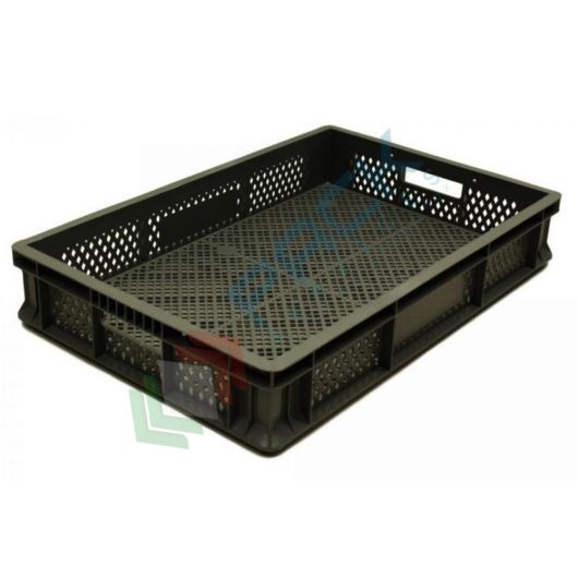 Cassetta in plastica (PP) sovrapponibile, 17 Lt, mis. 600 L x 400 P x 90 H mm, base e pareti forate, maniglie passanti, Tipologia: Forate, Per Alimenti: NO, Mis. Base (cm): 40 x 60, Altezza (cm): 9 vendita, produzione, prezzi e offerte