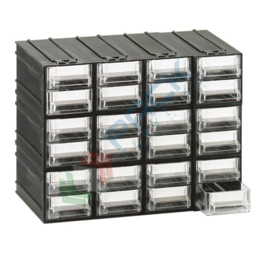 Cassettiera in plastica componibile con 24 cassetti, mis. 225 L x 133 P x 169 H mm, colore trasparente, Tipologia: Cassettiera Standard, Cassetti nr.: 24, Versione: Formato A, Colore: Trasparente + Nero vendita, produzione, prezzi e offerte
