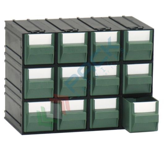Cassettiera in plastica componibile con 12 cassetti, mis. 225 L x 133 P x 169 H mm, colore verde, Tipologia: Cassettiera Standard, Colore: Verde + Nero, Cassetti nr.: 12, Versione: Formato A1 vendita, produzione, prezzi e offerte
