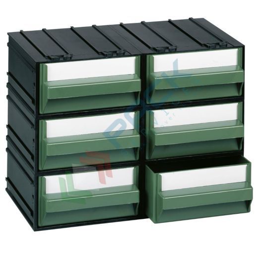 Cassettiera in plastica componibile con 6 cassetti, mis. 225 L x 133 P x 169 H mm, colore verde, Tipologia: Cassettiera Standard, Colore: Verde + Nero, Cassetti nr.: 6, Versione: Formato C vendita, produzione, prezzi e offerte