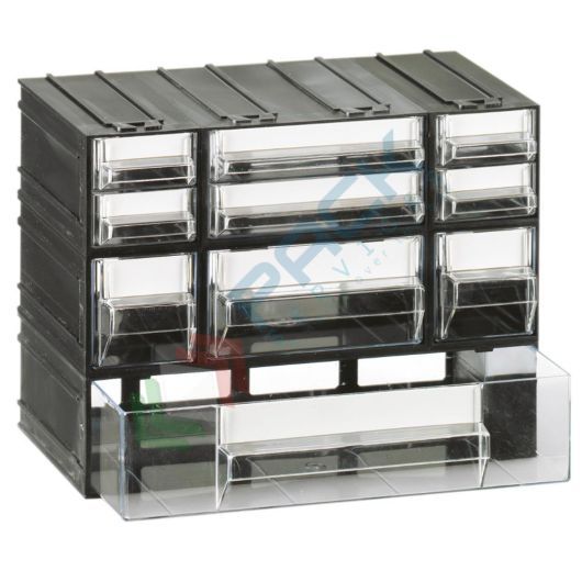 Cassettiera in plastica componibile con 10 cassetti, mis. 225 L x 133 P x 169 H mm, colore trasparente, Tipologia: Cassettiera Standard, Cassetti nr.: 10, Versione: Formato A+A1+B+C+D, Colore: Trasparente + Nero vendita, produzione, prezzi e offerte