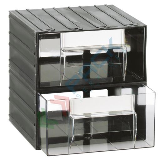 Cassettiera in plastica componibile con 2 cassetti, mis. 225 L x 225 P x 225 H mm, colore trasparente, Tipologia: Cassettiera Media, Colore: Trasparente + Nero, Cassetti nr.: 2, Versione: Formato T/42 vendita, produzione, prezzi e offerte