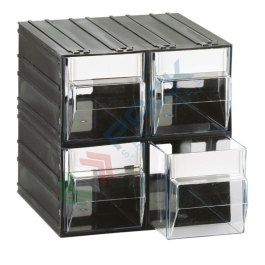 Cassettiera in plastica componibile con 4 cassetti, mis. 225 L x 225 P x 225 H mm, colore trasparente, Tipologia: Cassettiera Media, Colore: Trasparente + Nero, Cassetti nr.: 4, Versione: Formato T/44 vendita, produzione, prezzi e offerte