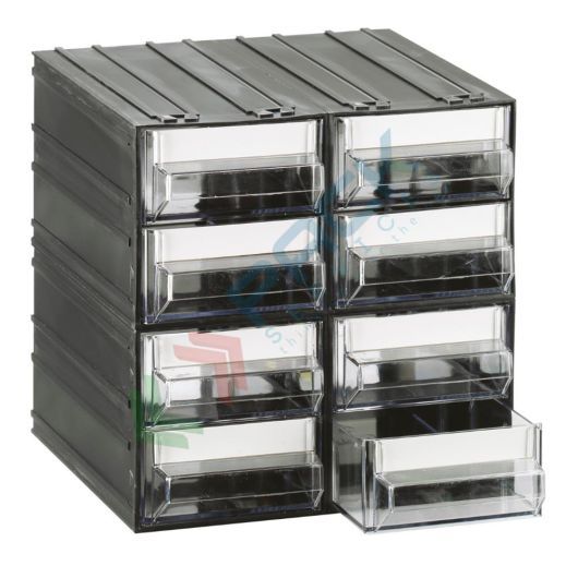 Cassettiera in plastica componibile con 8 cassetti e 8 separatori estraibili, mis. 225 L x 225 P x 225 H mm, colore trasparente, Tipologia: Cassettiera Media, Cassetti nr.: 8, Versione: Formato T/45, Colore: Trasparente + Nero vendita, produzione, prezzi e offerte