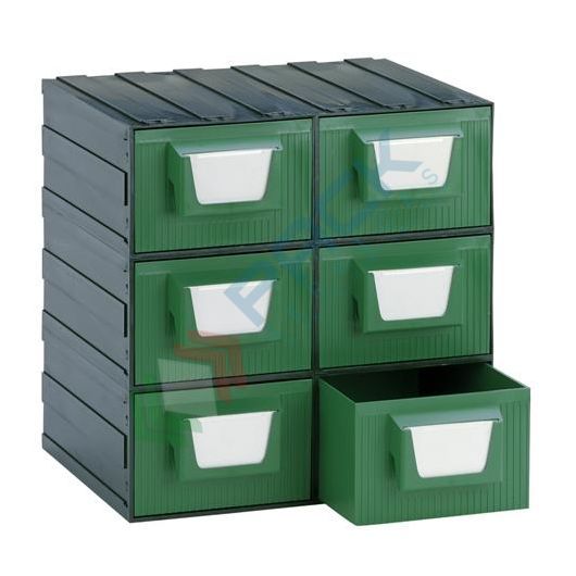 Cassettiera in plastica componibile con 6 cassetti, mis. 340 L x 270 P x 340 H mm, colore verde, Tipologia: Cassettiera Maxi, Cassetti nr.: 6, Versione: Formato E, Colore: Verde + Nero vendita, produzione, prezzi e offerte