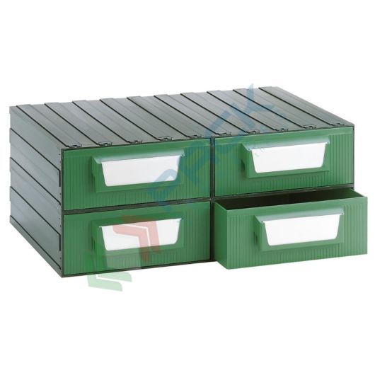 Cassettiera in plastica componibile con 4 cassetti, mis. 562 L x 390 P x 228 H mm, colore verde, Tipologia: Cassettiera Maxi, Cassetti nr.: 4, Versione: Formato F, Colore: Verde + Nero vendita, produzione, prezzi e offerte