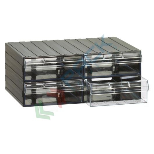 Cassettiera in plastica componibile con 4 cassetti, mis. 562 L x 390 P x 228 H mm, colore trasparente, Tipologia: Cassettiera Maxi, Colore: Trasparente + Nero, Cassetti nr.: 4, Versione: Formato T/F vendita, produzione, prezzi e offerte