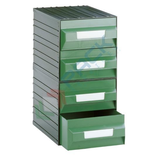 Cassettiera in plastica componibile con 4 cassetti, mis. 225 L x 323 P x 450 H mm, colore verde, Tipologia: Cassettiera Maxi, Colore: Verde + Nero, Cassetti nr.: 4, Versione: Formato M1 vendita, produzione, prezzi e offerte