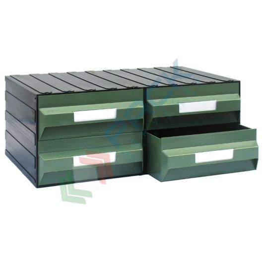 Cassettiera in plastica componibile con 4 cassetti, mis. 562 L x 390 P x 228 H mm, colore verde, Tipologia: Cassettiera Maxi, Colore: Verde + Nero, Cassetti nr.: 4, Versione: Formato M3 vendita, produzione, prezzi e offerte