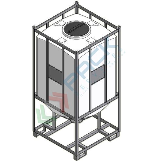 Serbatoio plastica (PE) per alimenti e prodotti chimici, parallelepipedo rettangolare, con struttura, capacità 1700 Lt, Tipologia: Tronco-Conico per Trasporto, Capacità: 1700 Lt, Versione: Per Liquidi e Solidi - Pallettizzato vendita, produzione, prezzi e offerte
