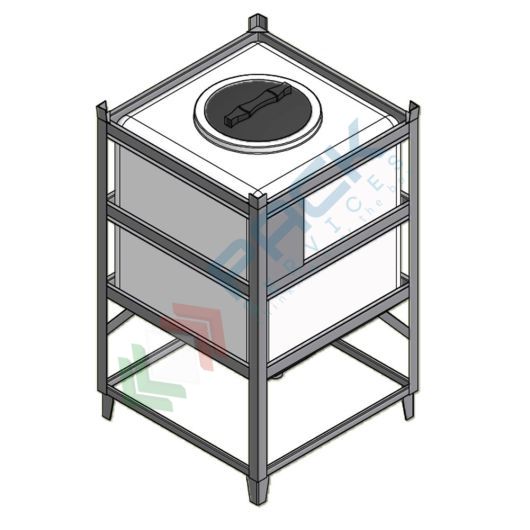 Serbatoio plastica (PE) per alimenti e prodotti chimici, parallelepipedo rettangolare, con struttura, capacità 370 Lt, Tipologia: Tronco-Conico per Trasporto, Capacità: 370 Lt, Versione: Per Liquidi - Pallettizzato vendita, produzione, prezzi e offerte