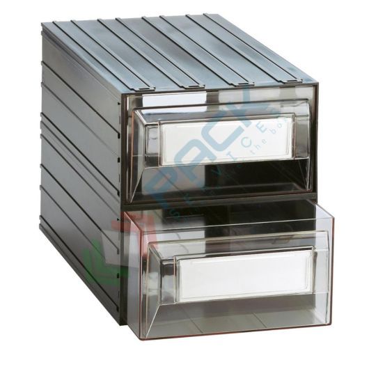Cassettiera in plastica componibile con 2 cassetti, mis. 238 L x 423 P x 262 H mm, colore trasparente, Tipologia: Cassettiera per Scaffali, Colore: Trasparente + Nero, Cassetti nr.: 2, Versione: Formato M2 vendita, produzione, prezzi e offerte