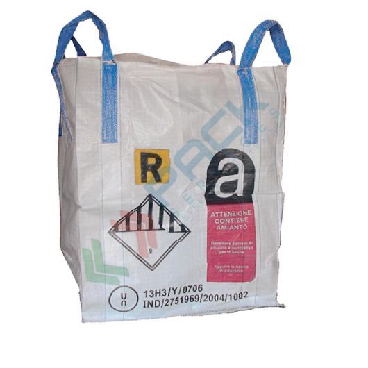 Saccone big bag tubolare, UN13H3Y amianto, Mis. 90 L x 90 P x 120 H cm, SWL 1000 Kg, SF 6:1, caramella/chiuso, Tipologia: Tubolare (UN13H3Y Amianto), Mis. Base (cm): 90 x 90, Altezza (cm): 120, Base: Chiuso, Parte Superiore: A caramella, Capacità di carico (SWL): 1000 Kg vendita, produzione, prezzi e offerte