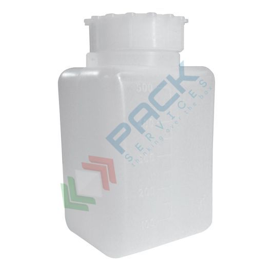Bottiglia in plastica (PE), rettangolare a collo largo, capacità 500 ml, chiusura con tappo a vite e sottotappo (inclusi), Tipologia: Rettangolare bocca larga (RCL), Capacità: 500 ml, Colore: Neutro vendita, produzione, prezzi e offerte