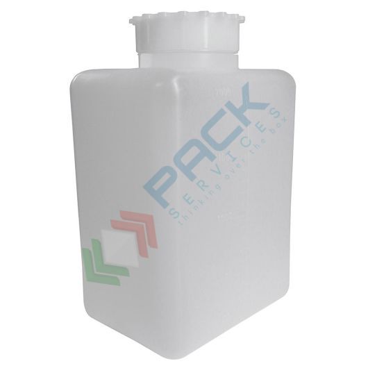 Bottiglia in plastica (PE), rettangolare a collo largo, capacità 2000 ml, chiusura con tappo a vite e sottotappo (inclusi), Tipologia: Rettangolare bocca larga (RCL), Capacità: 2000 ml, Colore: Neutro vendita, produzione, prezzi e offerte