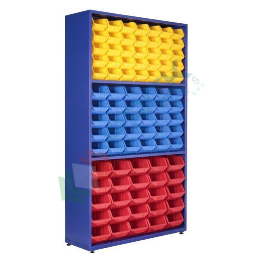 Scaffale in metallo con 90 contenitori bocca di lupo, Mis. 1100 L x 400 P x 1970 H mm, con 4 piedi, Tipologia: Scaffale, Materiale: Metallo, Base: 4 Piedi, Contenuto: 90 Casse vendita, produzione, prezzi e offerte
