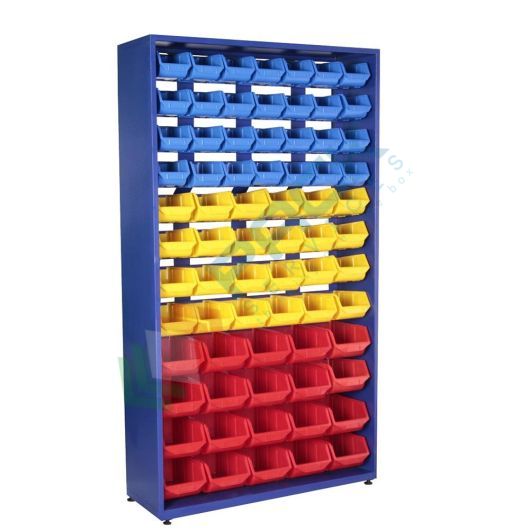 Scaffale in metallo con 72 contenitori bocca di lupo, Mis. 1180 L x 360 P x 2000 H mm, con 4 piedi, Tipologia: Scaffale, Cassetti nr.: 72, Versione: Struttura Acciaio vendita, produzione, prezzi e offerte