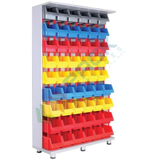 Scaffale in legno con 54 contenitori bocca di lupo, Mis. 1100 L x 400 P x 1850 H mm, con 4 piedi, Tipologia: Scaffale, Cassetti nr.: 54, Versione: Struttura Legno vendita, produzione, prezzi e offerte