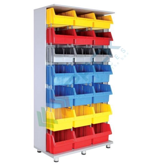 Scaffale in legno con 21 contenitori bocca di lupo, Mis. 1070 L x 510 P x 2000 H mm, con 4 piedi, Tipologia: Scaffale, Cassetti nr.: 21, Versione: Struttura Legno vendita, produzione, prezzi e offerte