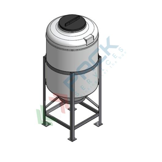 Serbatoio plastica (PE) per alimenti e prodotti chimici, cilindrico verticale, con struttura, capacità 135 Lt, Tipologia: Tronco-Conico per Stoccaggio, Capacità: 135 Lt, Versione: Tipo "S" superficie bombata vendita, produzione, prezzi e offerte