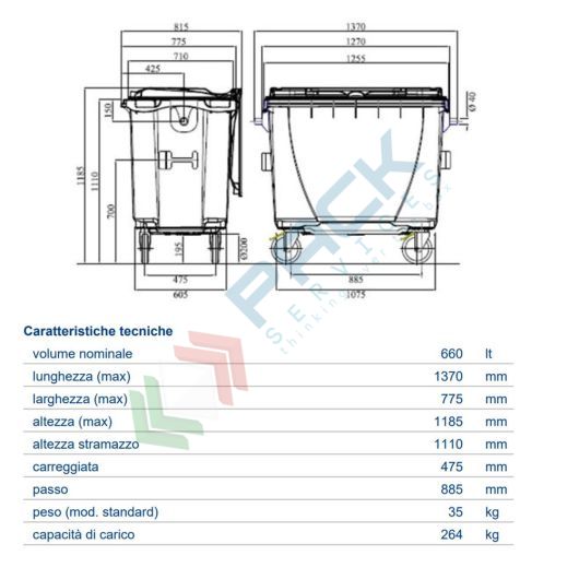 Cassonetto Differenziata 660L – In HDPE, Con Coperchio Piano, Ruote Girevoli E Catarifrangenti, Marrone