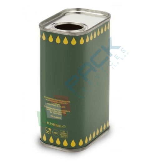 Lattina per olio in banda stagnata, capacità 0,25 Lt, bocca Ø 24 mm, colore verde con gocce gialle (bocchello non incluso), Capacità: 0,250 Lt, Versione: Verde con Gocce Gialle vendita, produzione, prezzi e offerte