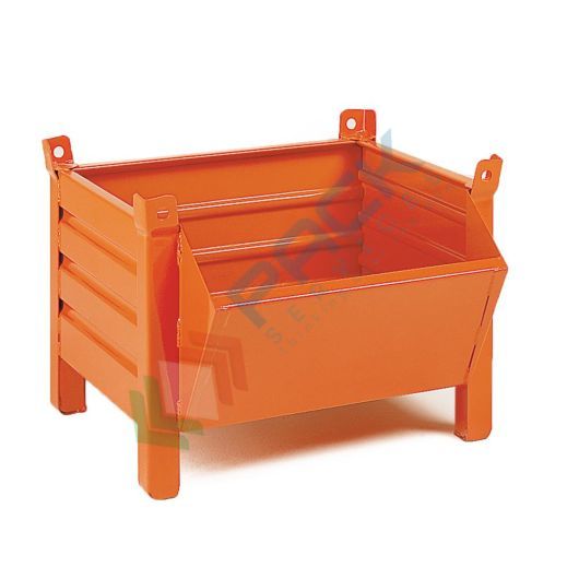Contenitore metallico industriale in lamiera, bocca di lupo, 4 piedi, Mis. 800 L x 600 P x 605 H mm, portata 600 Kg, arancio RAL 2004, Tipologia: Bocca di Lupo, Base: 4 Piedi, Mis. Base (cm): 60 x 80, Altezza (cm): 60,5, Versione: Standard, Portata (Kg): 600 vendita, produzione, prezzi e offerte