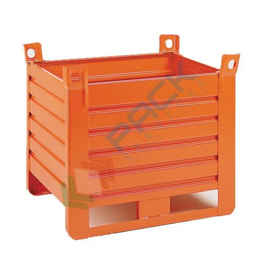 Contenitore metallico industriale in lamiera, 2 slitte lato lungo, Mis. 1200 L x 800 P x 660 H mm, arancio RAL 2004, Tipologia: 2 Slitte Lato Lungo, Mis. Base (cm): 80 x 120, Altezza (cm): 66, Ante nr.: Nessuna, Portata (Kg): 1500 vendita, produzione, prezzi e offerte