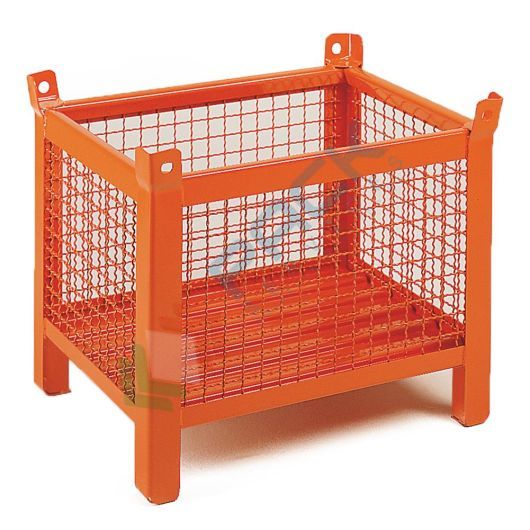 Contenitore metallico industriale in rete, 4 piedi, Mis. 1200 L x 1000 P x 845 H mm, arancio RAL 2004, Tipologia: 4 Piedi, Mis. Base (cm): 100 x 120, Altezza (cm): 84,5, Ante nr.: Nessuna, Portata (Kg): 800 vendita, produzione, prezzi e offerte