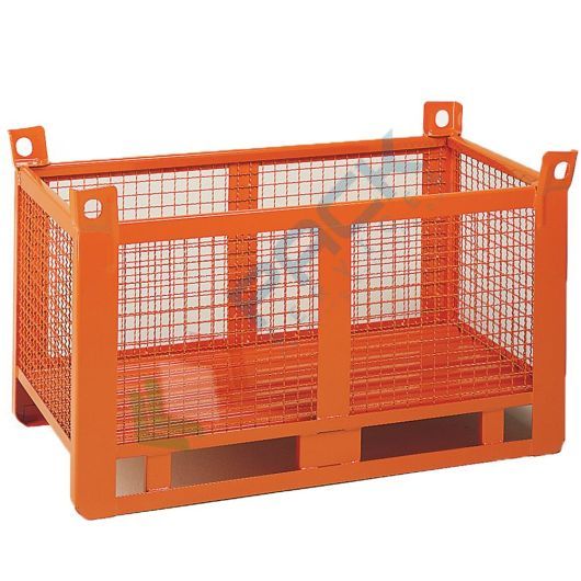 Contenitore metallico industriale in rete, 2 slitte lato lungo, Mis. 1500 L x 1000 P x 910 H mm, portata 1500 Kg, arancio RAL 2004, Tipologia: 2 Slitte Lato Lungo, Mis. Base (cm): 100 x 150, Altezza (cm): 91, Ante nr.: Nessuna, Portata (Kg): 1500 vendita, produzione, prezzi e offerte
