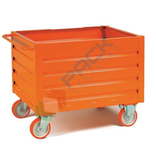 Contenitore metallico industriale in lamiera, 4 ruote, mis. 1500 L x 800 P x 840 H mm, arancio RAL 2004, Tipologia: 4 Ruote, Mis. Base (cm): 80 x 150, Altezza (cm): 84, Ante nr.: Nessuna, Portata (Kg): 800 vendita, produzione, prezzi e offerte