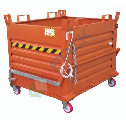 Contenitore a fondo apribile in lamiera, con 4 ruote, fondello unico, Mis. 1500 L x 800 P x 1144 H mm, arancio RAL 2004, Tipologia: Fondello Unico, Mis. Base (cm): 100 x 150, Altezza (cm): 114,4, Base: 4 Ruote, Pareti: Chiuse vendita, produzione, prezzi e offerte