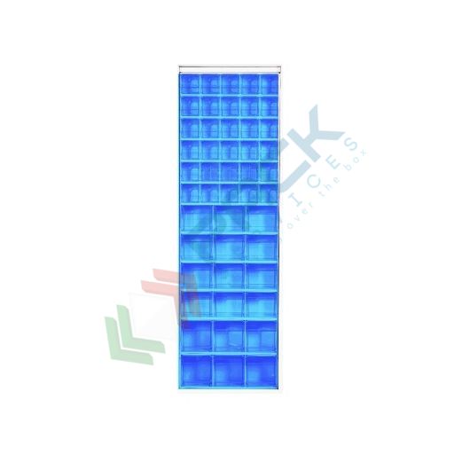 Scaffale con cassettiere porta minuteria, capacità 48 cassetti, Mis. 665 L x 250 P x 2000 H mm, colore blu, Tipologia: Scaffale, Colore: Blu, Cassetti nr.: 48, Versione: 1 Pannello vendita, produzione, prezzi e offerte