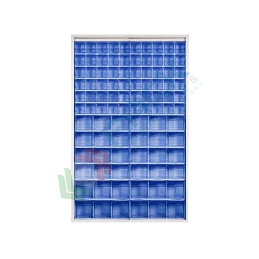 Scaffale con cassettiere porta minuteria, capacità 96 cassetti, Mis. 1260 L x 250 P x 2000 H mm, colore blu, Tipologia: Scaffale, Colore: Blu, Cassetti nr.: 96, Versione: 1 Pannello vendita, produzione, prezzi e offerte