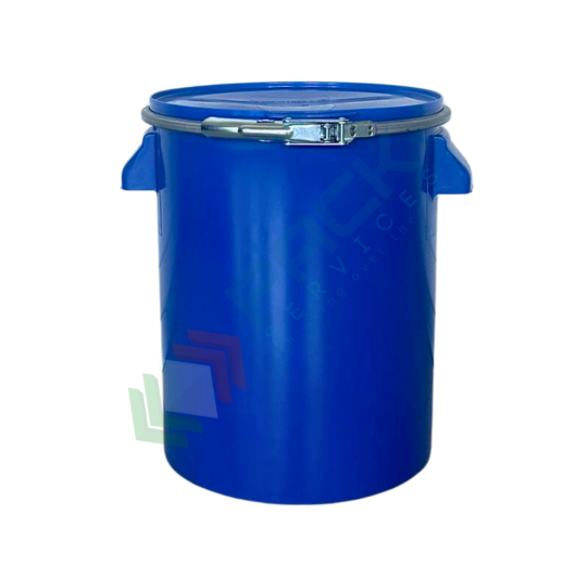 Fusto In Plastica HDPE Quadrato A Bocca Larga - Capacità 125 Litri, Omologato ONU/ADR Per Trasporto Solidi, Blu, Per Uso Alimentare, Apertura Totale Con Chiusura A Fascetta