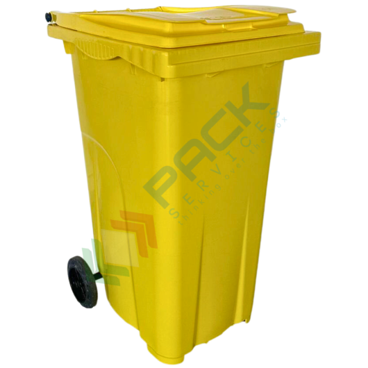 Bidone spazzatura per la raccolta differenziata rifiuti, capacità 240 Lt, certificato UNI EN 840, per uso esterno, colore giallo, Tipologia: Bidone, Capacità: 240 Lt, Versione: Coperchio a Cerniera, Colore: Giallo vendita, produzione, prezzi e offerte