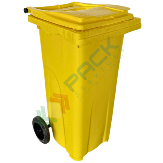 Bidone spazzatura per la raccolta differenziata rifiuti, capacità 120 Lt, certificato UNI EN 840, per uso esterno, colore giallo, Tipologia: Bidone, Capacità: 120 Lt, Versione: Coperchio a Cerniera, Colore: Giallo vendita, produzione, prezzi e offerte