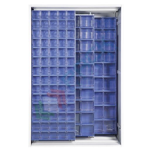 Armadio con cassettiere porta minuteria, capacità 200 cassetti, 2 pannelli fissi + 2 scorrevoli, colore blu, Tipologia: Armadio, Cassetti nr.: 200, Versione: 2 Pannelli Fissi + 2 Scorrevoli, Colore: Blu vendita, produzione, prezzi e offerte