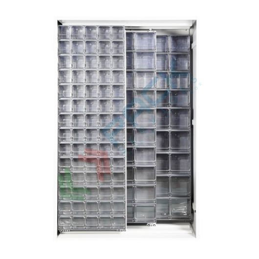 Armadio con cassettiere porta minuteria, capacità 154 cassetti, 2 pannelli fissi + 2 scorrevoli, colore grigio chiaro, Tipologia: Armadio, Cassetti nr.: 154, Versione: 2 Pannelli Fissi + 2 Scorrevoli, Colore: Grigio Chiaro vendita, produzione, prezzi e offerte