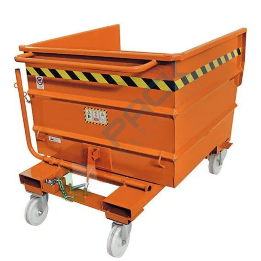 Benna ribaltabile con ruote, in acciaio, capacità 750 Lt, svuotamento con muletto, arancio RAL 2004, Tipologia: Scarico con Muletto, Capacità: 750 Lt, Base: 4 Ruote, Pareti: Chiuse vendita, produzione, prezzi e offerte