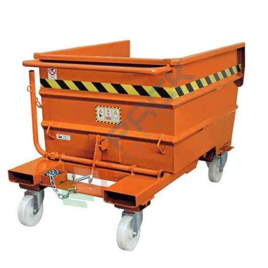Benna ribaltabile con ruote, in acciaio, capacità 500 Lt, svuotamento con muletto, arancio RAL 2004, Tipologia: Scarico con Muletto, Capacità: 500 Lt, Base: 4 Ruote, Pareti: Chiuse vendita, produzione, prezzi e offerte