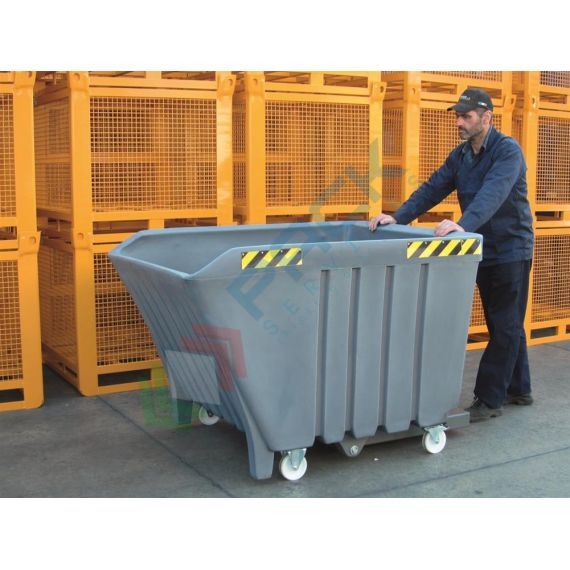 Benna ribaltabile con ruote, in plastica, capacità 1000 Lt, colore grigio, Tipologia: Benna Scarico con Muletto in Plastica, Pareti: Chiuse, Base: 4 Ruote, Capacità: 1000 Lt, Portata (Kg): 1000, 6 image vendita, produzione, prezzi e offerte