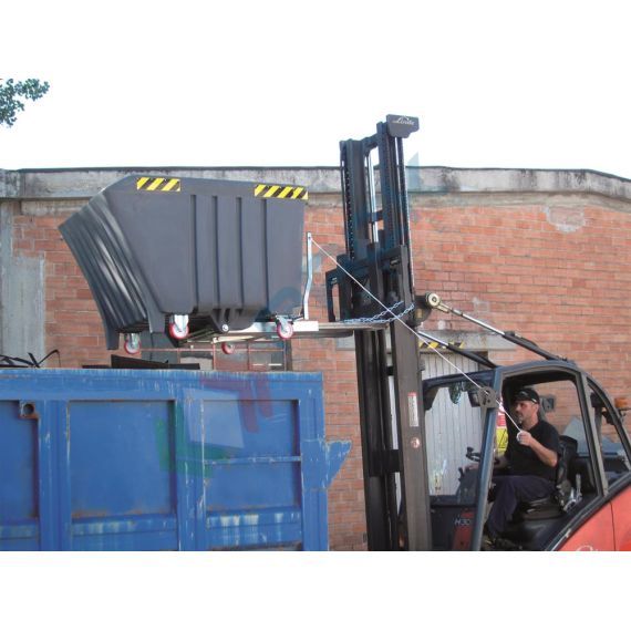 Benna ribaltabile con ruote, in plastica, capacità 1000 Lt, colore grigio, Tipologia: Benna Scarico con Muletto in Plastica, Pareti: Chiuse, Base: 4 Ruote, Capacità: 1000 Lt, Portata (Kg): 1000, 7 image vendita, produzione, prezzi e offerte