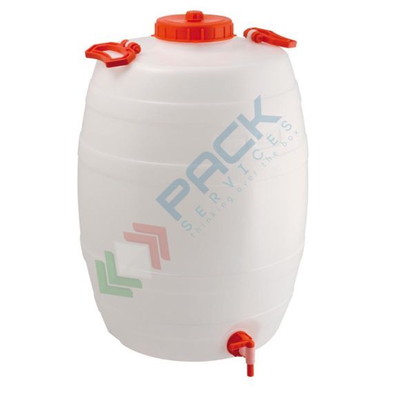Bottiglione in plastica (HDPE), cilindrico con collo largo e rubinetto, capacità 50 Lt, maniglie laterali in plastica, chiusura a vite (tappo incluso), Tipologia: Bottiglione Cilindrico, Capacità: 50 Lt, Bocca: Larga, Rubinetto: Si vendita, produzione, prezzi e offerte
