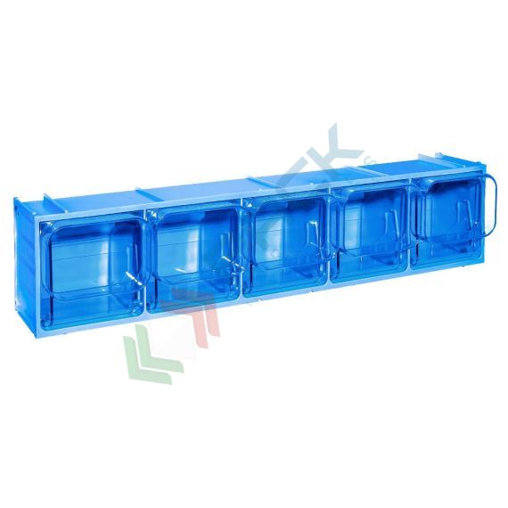 Cassettiera porta minuteria in plastica (PET), con 5 cassetti, Mis. 600 L x 133 P x 132 H mm, colore blu, Tipologia: Cassettiera Crystal Box, Versione: Profondità 13,3 cm, Cassetti/e nr.: 5, Colore: Blu vendita, produzione, prezzi e offerte